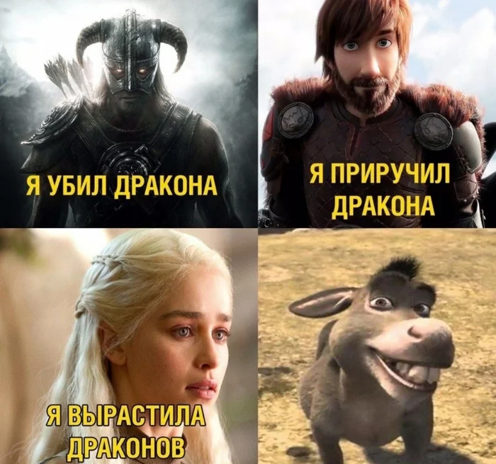 Who's good at what? - Shrek Donkey, How to train your dragon, The Elder Scrolls V: Skyrim, Game of Thrones