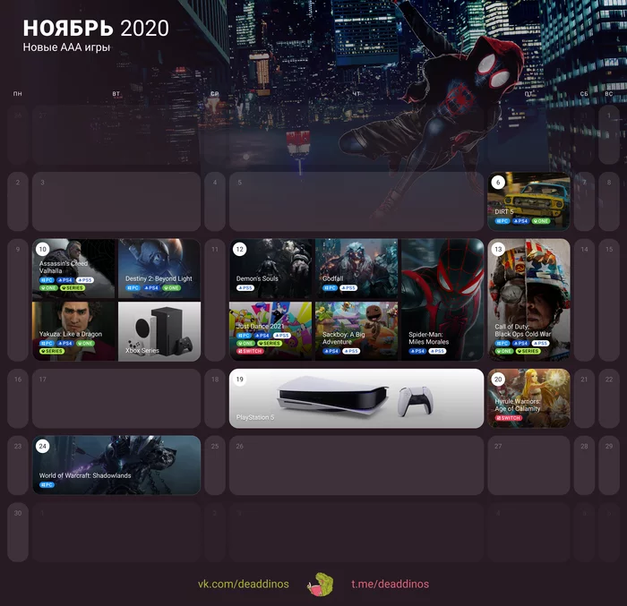 The main games of November 2020 - My, Computer games, New items, Football Manager, Observer, Playstation 5, Xbox series x, Need for speed, World of warcraft, Call of duty, Spiderman, Just Dance, Assassins creed, Longpost