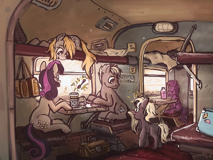 Pony in reserved seat - My little pony, Bon bon, Berry punch, Original character, Ulyanovetz, Derpy hooves