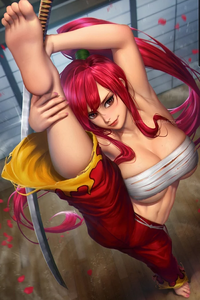 Erza Scarlet - NSFW, Art, Anime, Anime art, Fairy Tail, Erza scarlet, Girls, Erotic, Hand-drawn erotica, , Underwear, Stockings, Boobs, Pubes, Naked, Hoba, Katana, Neoartcore, Longpost, Nudity