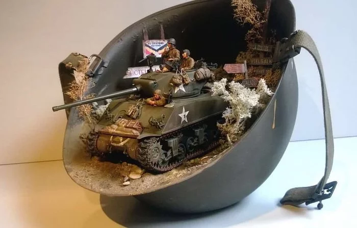 Sherman - The photo, Modeling, Stand modeling, Tanks, Sherman, Helmet