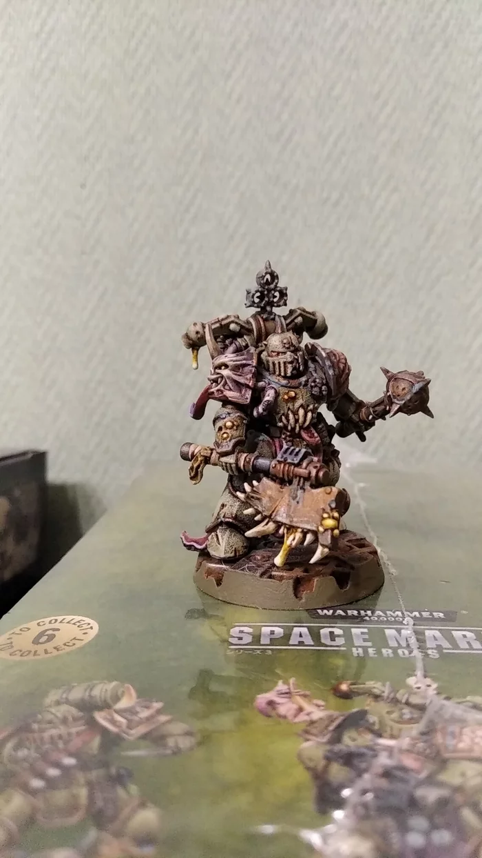 Plague marine axe+mace - Моё, Warhammer 40k, Wh miniatures, Plague marine, Death Guard, Chaos Space marines, Длиннопост