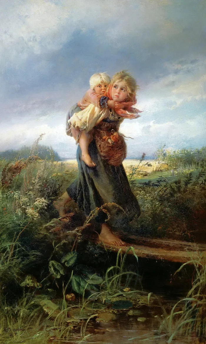 “Children running from a thunderstorm” by Makovsky, or a sweet story about a brother and sister - My, Painting, Art, Painting, Artist, Children, Oil painting, Art history, Peredvizhniki, Milota, Longpost, Konstantin Makovsky