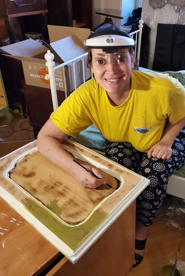 Restyling of a cabinet brought from the trash heap by women's hands - My, Rework, Furniture, With your own hands, Needlework with process, Interior, Decor, Longpost