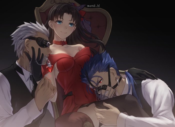 Рин и её мальчики - Tohsaka Rin, Archer, Lancer, Anime Art, Аниме, Fate-Stay Night, Fate