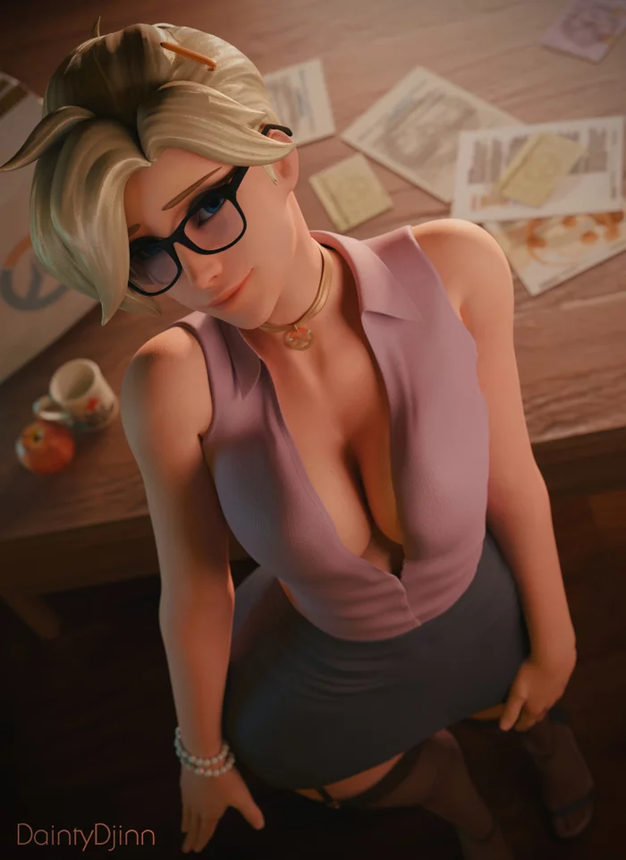 Mersey - NSFW, Overwatch, Mercy, Daintydjinn, Art, 3D