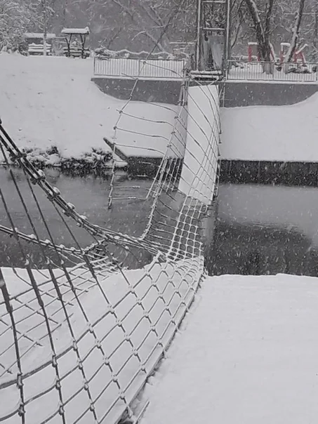 Suspension bridge fell under the weight of snow - Belgorod region, Suspension bridge, Text, Reconstruction, Negative