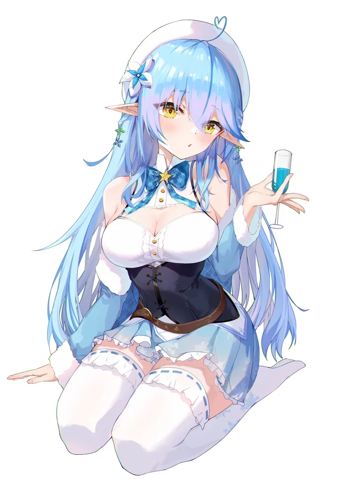 Yukihana Lamy - Virtual youtuber, Hololive, Girls, Blue hair, Art, Anime art, Anime, Yukihana lamy