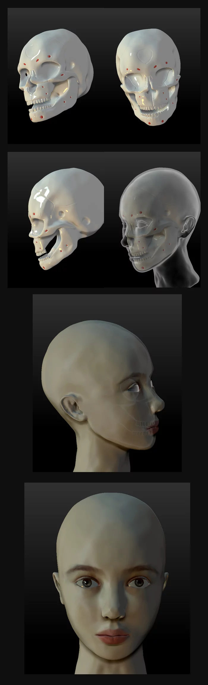 Android girl - My, Zbrush, Girl, Cyborgs, Android, Face, Scull, Longpost