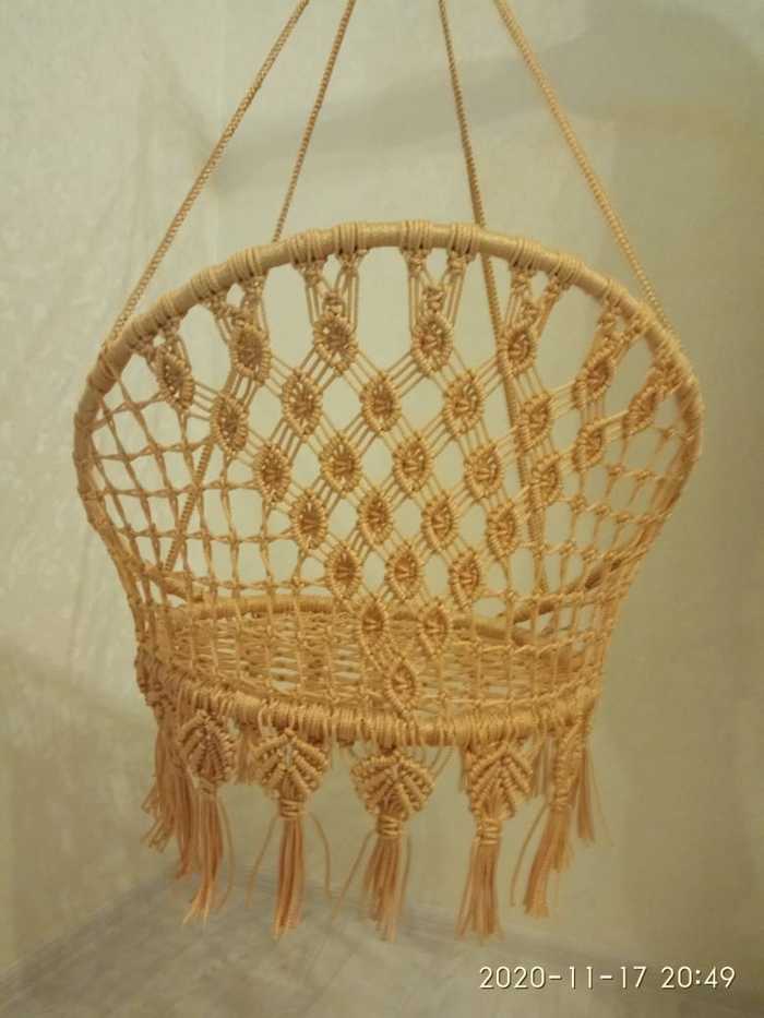 Round garden wicker chair swing using macrame technique - My, Armchair, Weaving, Macrame, Video, Longpost, Swing, Needlework with process