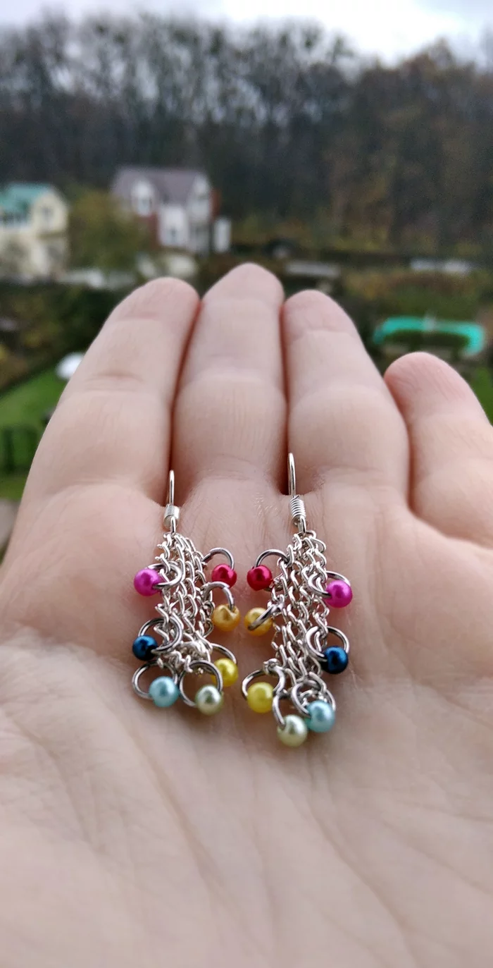 On this autumn day... - My, Earrings, Beads, With your own hands, Creation, Needlework, Needlework without process, Needlework without needlework, Hobby, , Lilac, Black and white, Rainbow, Longpost