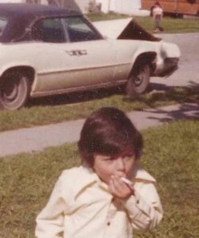 1974 The kid who stole his dad's car and crashed it takes one last drag before facing his dad and the consequences. - The photo, Story, Auto, Children, Smoking, Road accident, 70th, USA