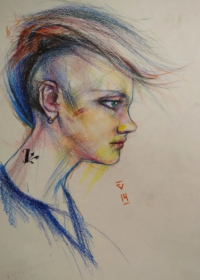 Portrait - My, Drawing, Creation, Graphics, Portrait, Profile, Pencil drawing, Color