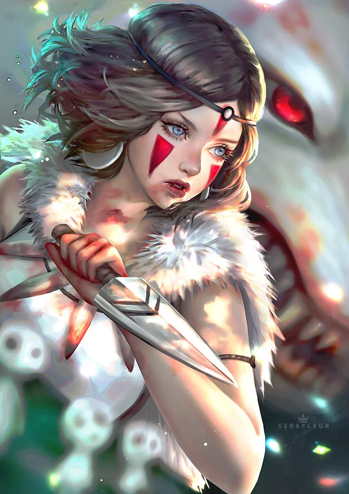 Princess Mononoke - Drawing, Anime, Princess mononoke, Hayao Miyazaki, Serafleur, Art