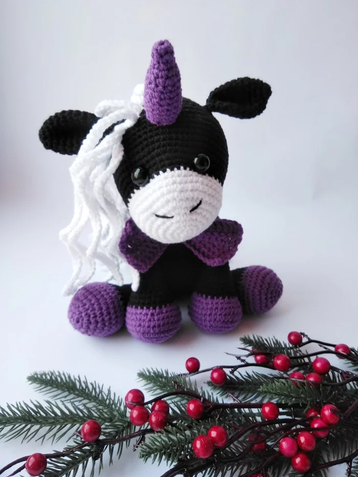 Unicorn Blueberry - My, Knitting, Crochet, Toys, Soft toy, Amigurumi, Plush Toys, Sweeties, Unicorn, Author's toy, Needlework without process