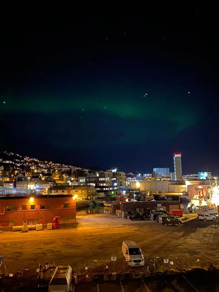 Northern Lights of Norway - My, Norway, Landscape, Snow, The mountains, Town, Port, Light, Evening, Polar Lights