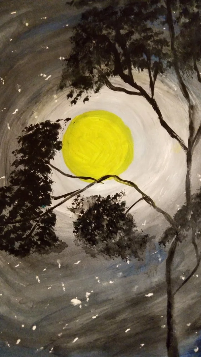 Moonlight night - Drawing, Paints