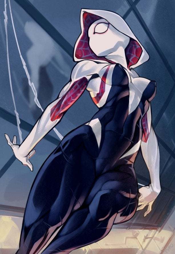 Spider Gwen - NSFW, Крепкая девушка, Арт, Muscleart, Spider-Gwen, Гвен Стейси, Человек-Паук, Marvel, Optionaltypo