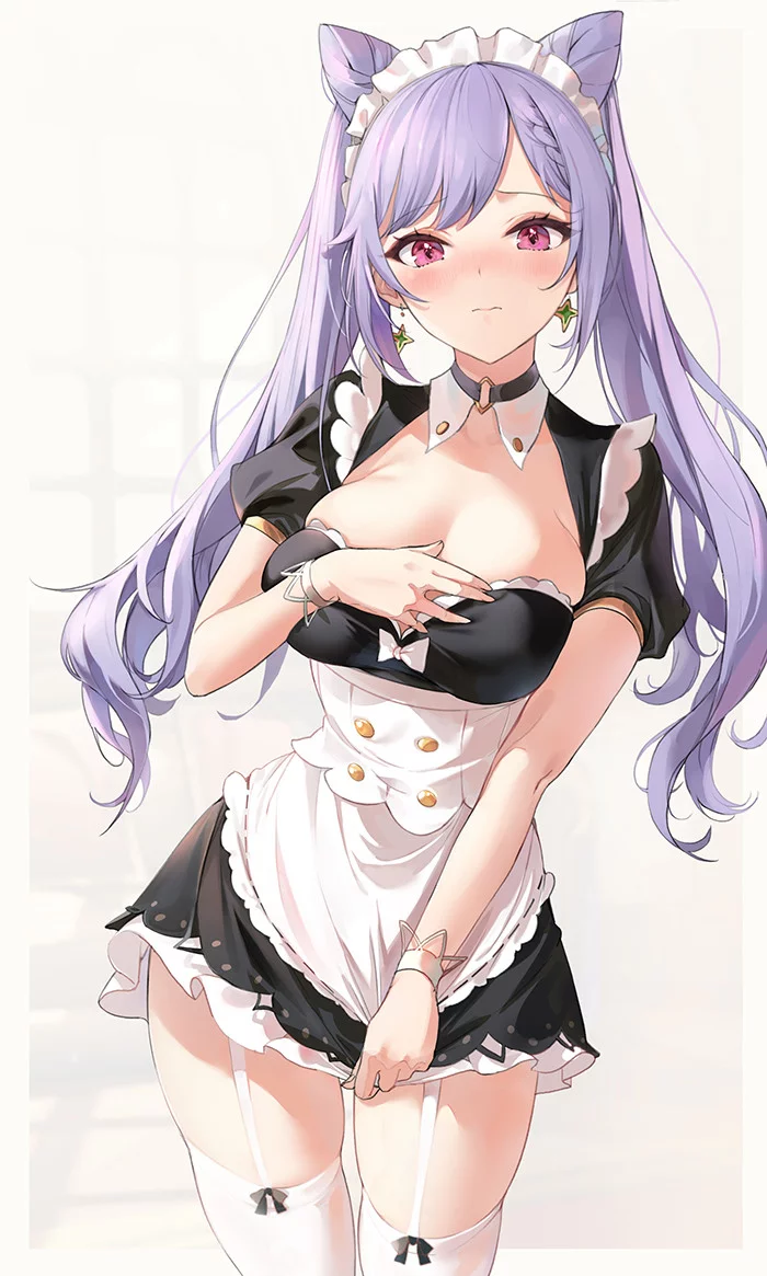 Kokusei meido - Genshin impact, Keqing (Genshin Impact), Anime, Anime art, Housemaid, Stockings, Boobs, Garters