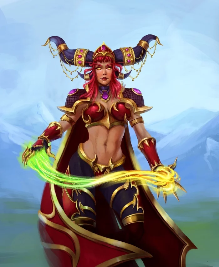 Alexstrasza. 2020 vs 2018 - My, Characters (edit), World of warcraft, Digital drawing, Drawing, Alexstrasza, Digital, Blizzard, Longpost