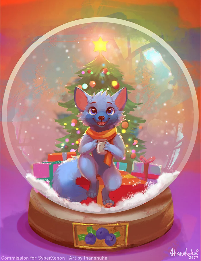 in a ball - Furry, Art, New Year, Christmas, Holidays, Furry wolf, Furry canine, Christmas tree, , Thanshuhai