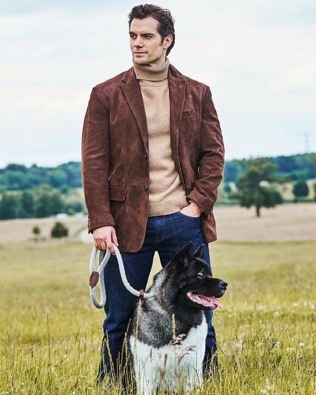 Henry Cavill and his super dog Kal-El - Henry Cavill, Dog, American Akita, The photo, Animals, Actors and actresses, beauty, Milota, GIF, Longpost, Celebrities