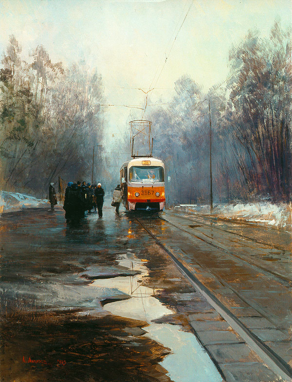 Winter tram - Painting, Painting, Art, Tram