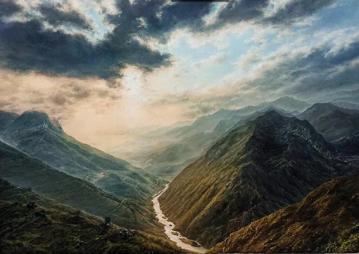 Mountains/Mountains - My, Nature, The mountains, Trip, Landscape, Travels, dawn, After the rain, Painting, Canvas, Butter, Sunrise