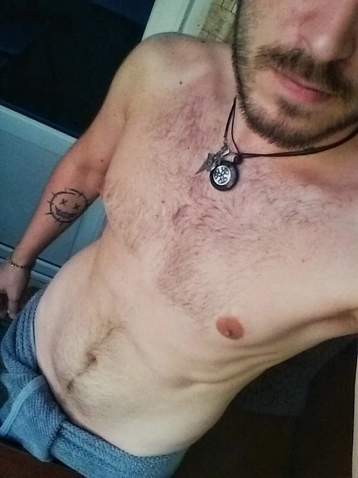 For Playgirl. At the request of the ladies)) - NSFW, My, beauty, Playgirl, Body, Towel, After shower, Tattoo, Pendant, Beard, Longpost, Author's male erotica