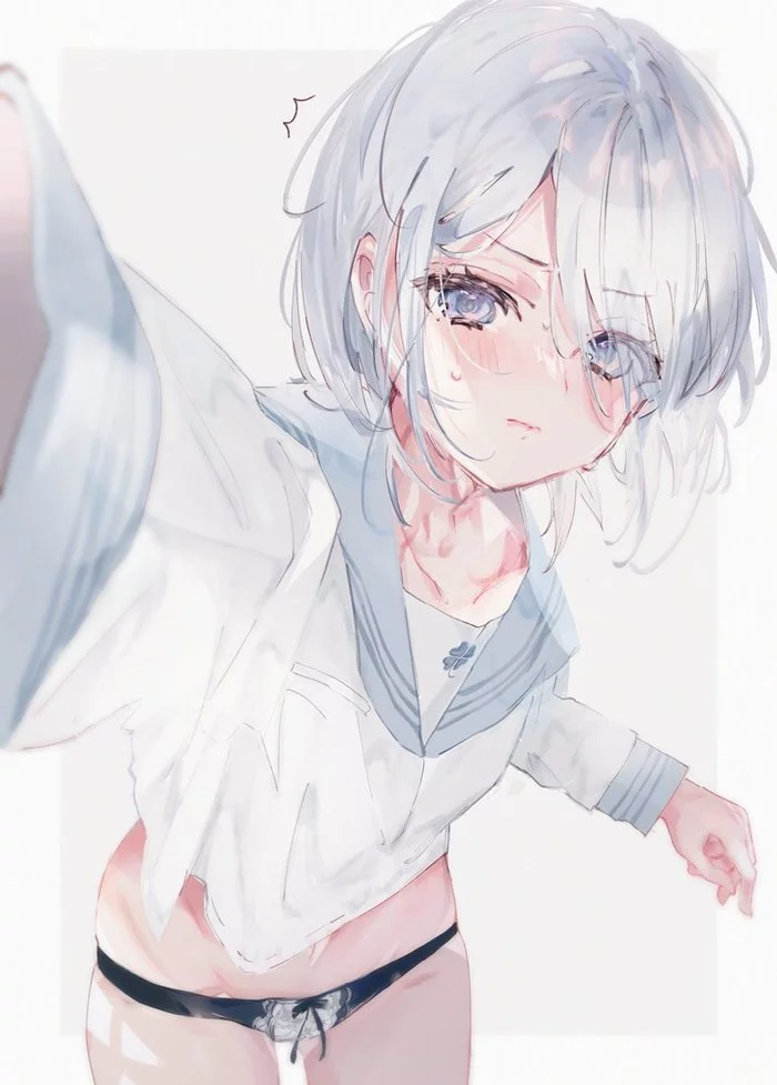 Selfie - NSFW, Anime, Anime art, Original character, Selfie, Pantsu, White hair