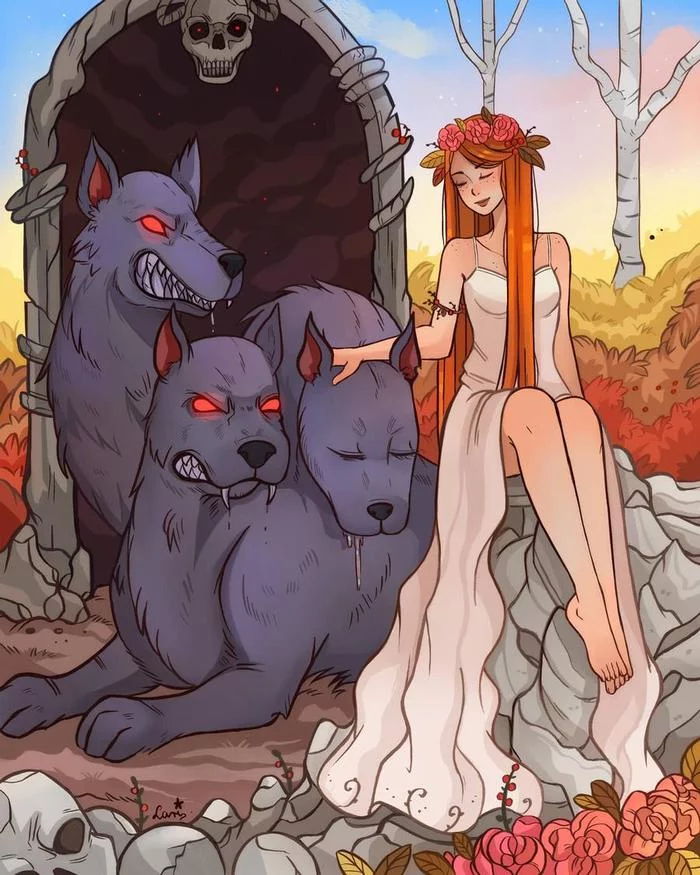 At the gates of the Underworld - Art, Mythology, Ancient greek mythology, Cerberus, Persephone, Larienne