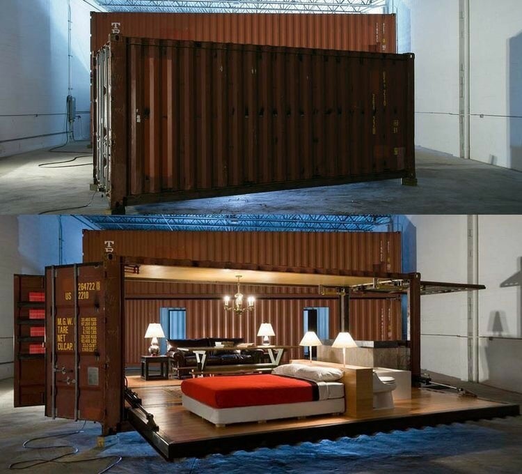 Unusual houses: in just 90 seconds, the container turns into a cozy house with a bedroom, bathroom, dining room - House, Lodging, Design