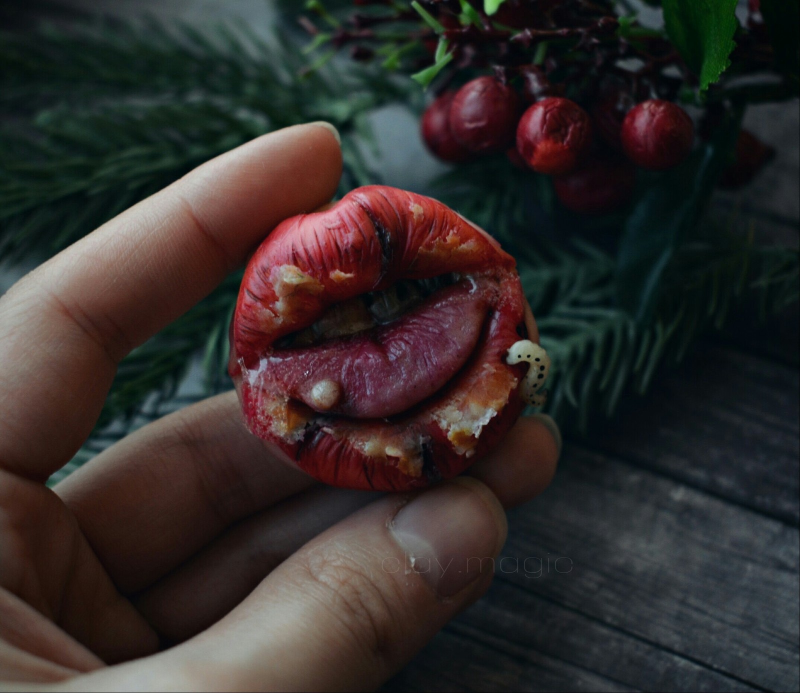 Try what it tastes like... - My, Polymer clay, Lips, Kripota, Trash, Creation, Parasites, Hobby, Decor, Longpost, Trash