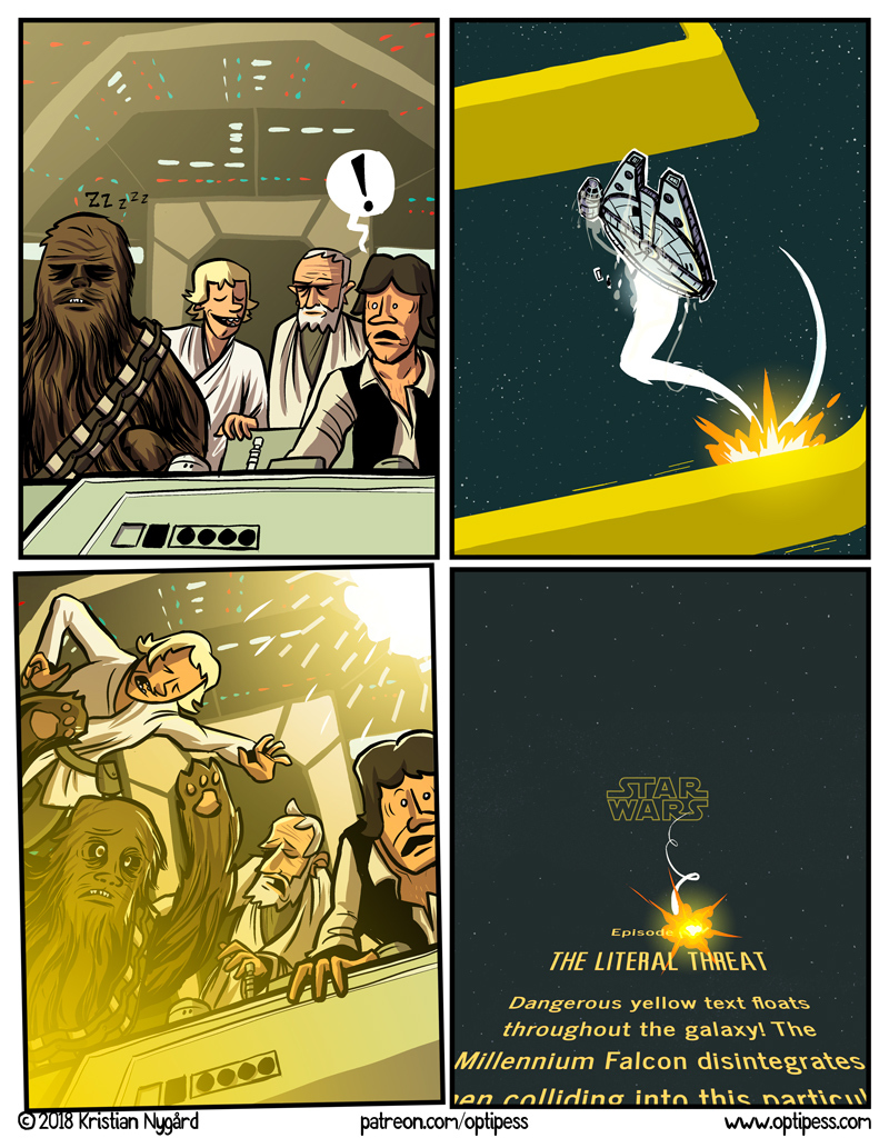 Dangerous yellow text. - Optipess, Comics, Star Wars, Millennium falcon, Danger, Text