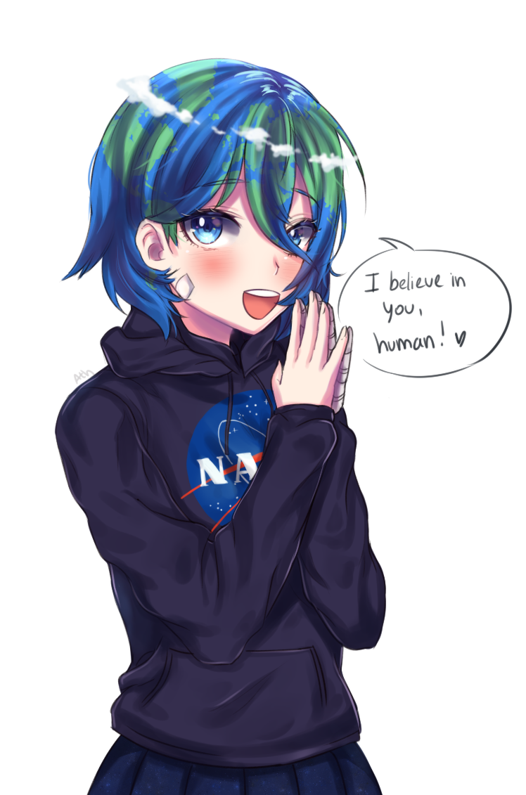 Earth-chan - Anime art, Earth-Tian, Anime, Kanna kamui, Humanization, Mascot, GIF, Longpost