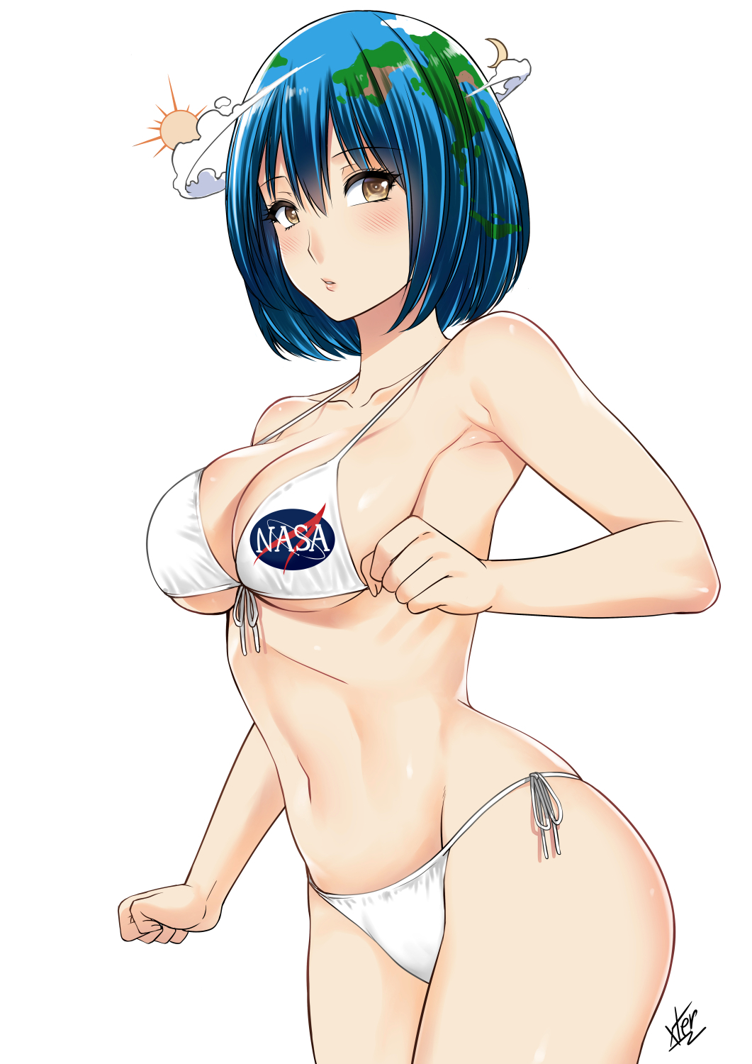 Earth-chan is not flat - NSFW, Anime art, Earth-Tian, Anime, Not anime, Humanization, Mascot, Longpost