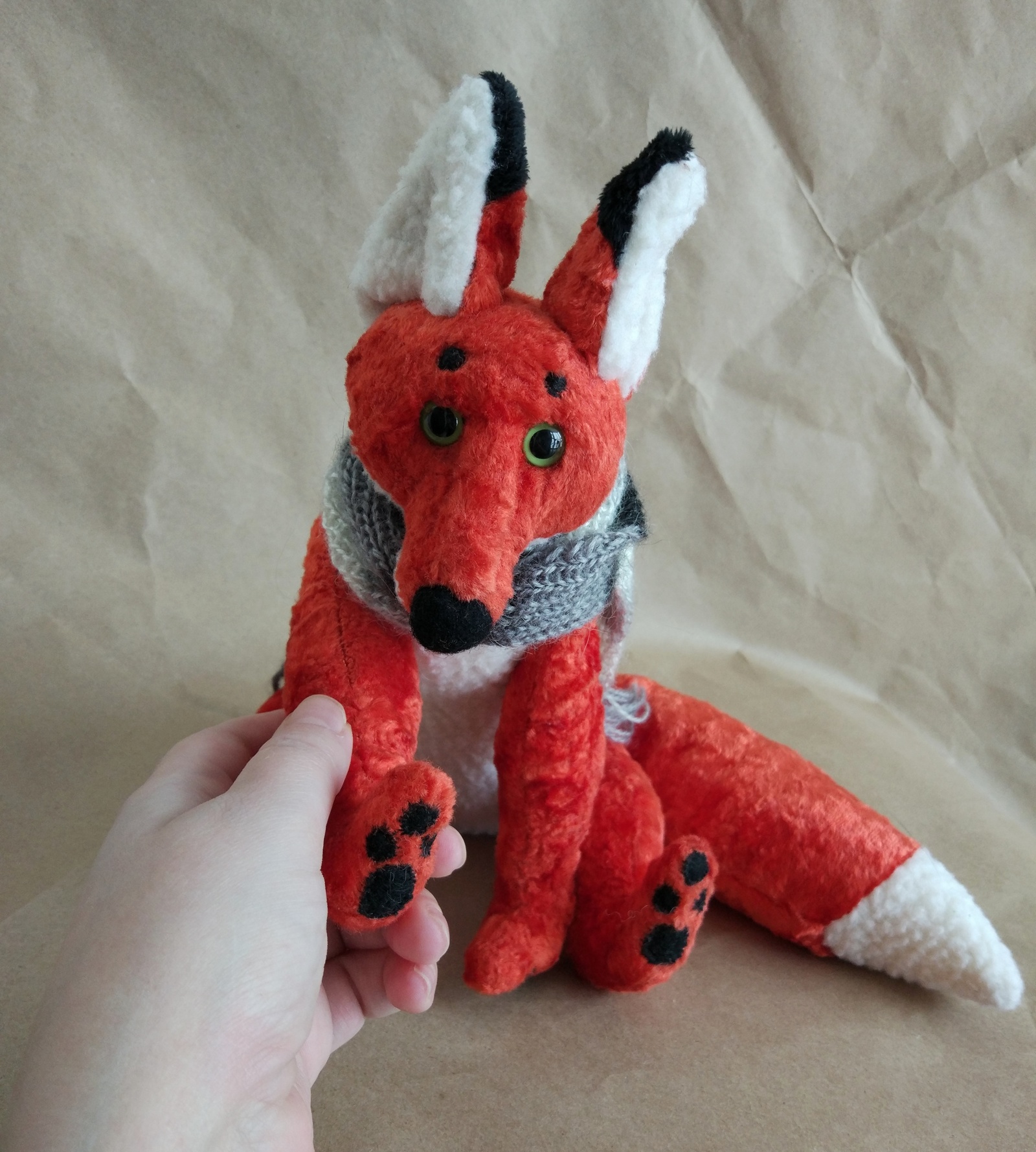 Scarlet Fox - My, Needlework without process, Fox, Author's toy, Animals, I share, Handmade, Longpost