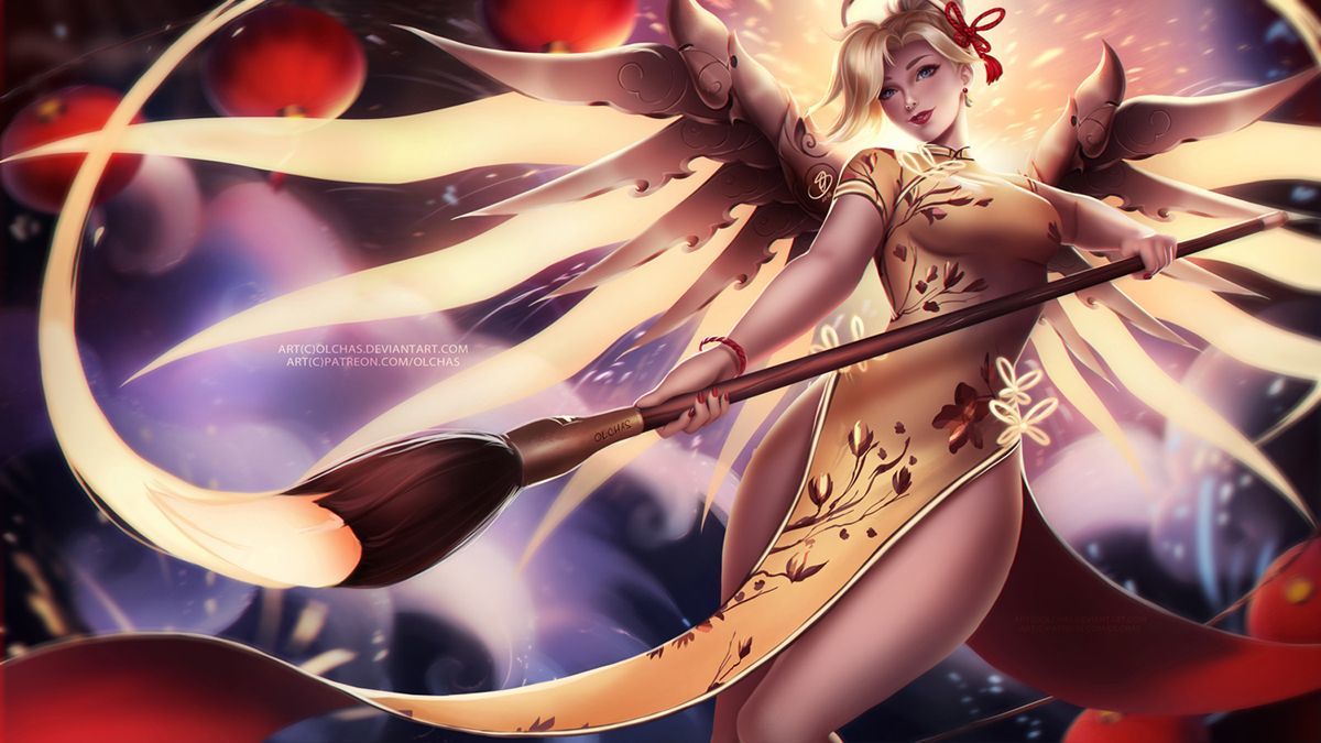 Lunar New Year Mercy by OlchaS - Olchas, Mercy, Overwatch, Overwatch Mercy, Blizzard, Арт