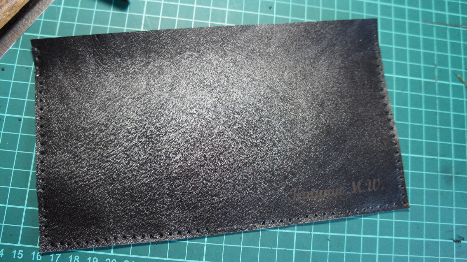 Skin work. Men's purse with engraving. - My, My, Leather, Handmade, Purse, Wallet, Needlework with process, Longpost, Ilyamuromskiy