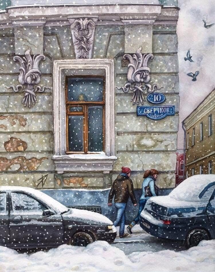 Winter Moscow by artist Alena Dergileva - Moscow, Winter, Images, Drawing, Longpost