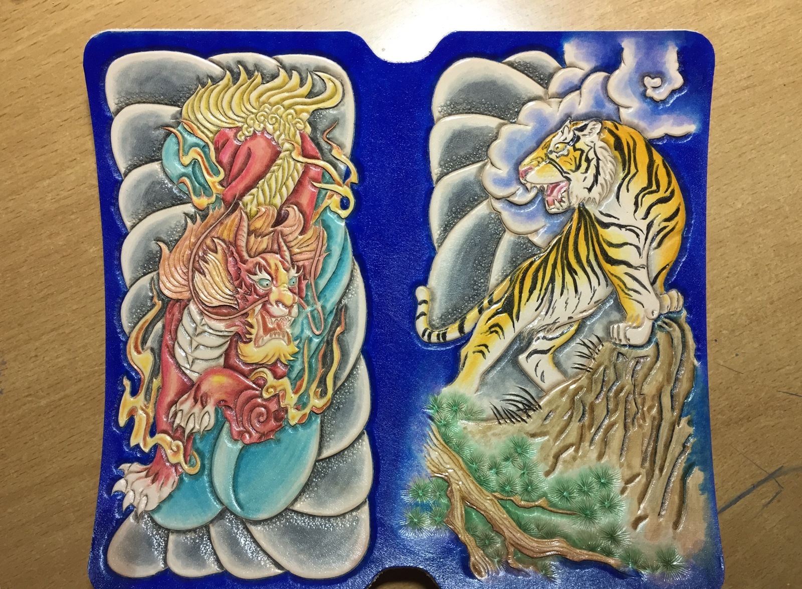 dragon and tiger - My, Leather, Needlework with process, Leather products, Wallet, Presents, Leather craft, Leather, Longpost