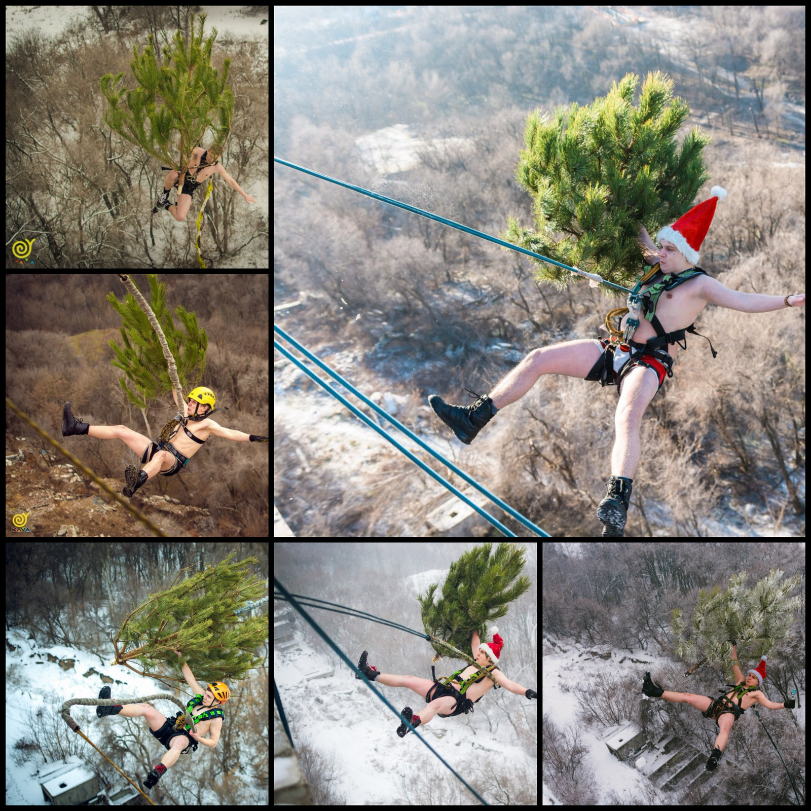 6th Annual Traditional Tree Jump 2018 - My, Why, Christmas trees, Extreme, Rope jumping, Fun, Traditions, 2018, New Year, Video