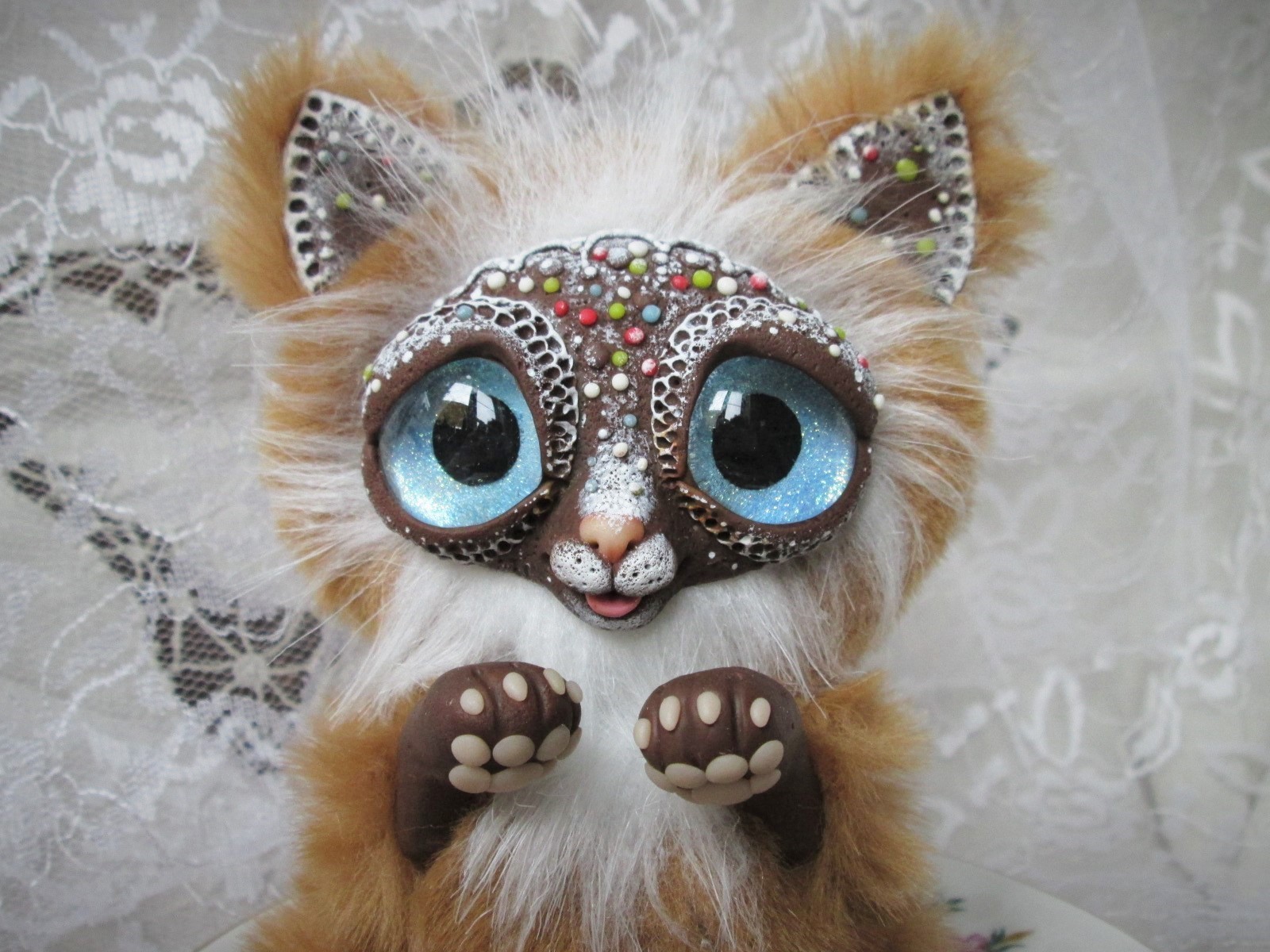 Kitten Gingerbread - My, Gingerbread, Sweets, Author's toy, Eyes, , Longpost