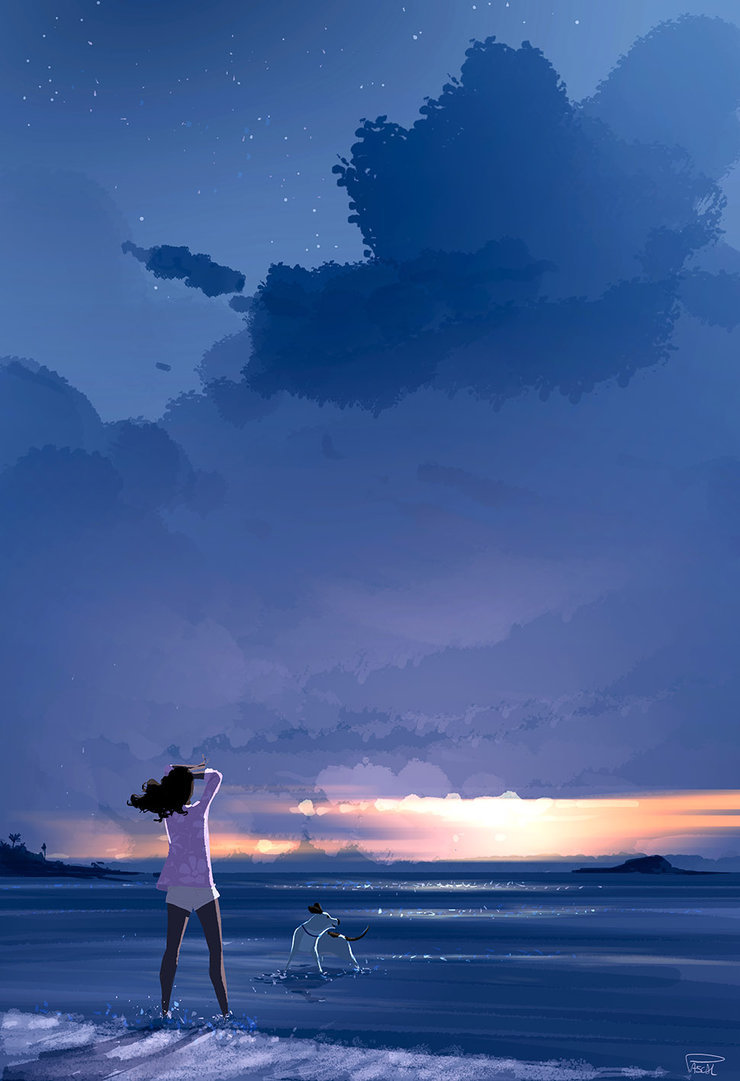 dawn - Art, Drawing, Girls, Dog, dawn, Pascal Campion