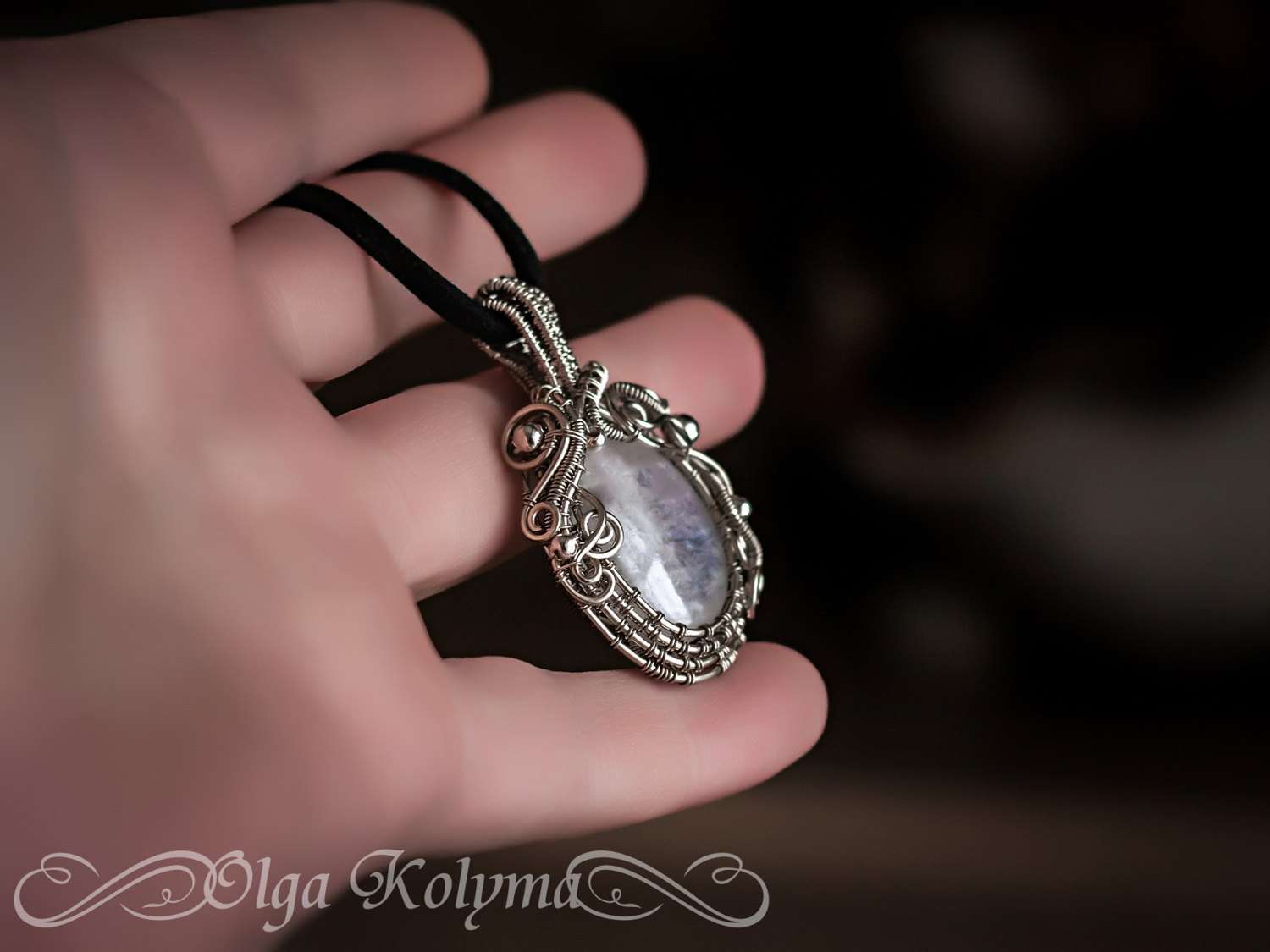 Moonstone. - My, Decoration, Needlework without process, Moonstone, , Wire wrap, Pendant, cat, Longpost