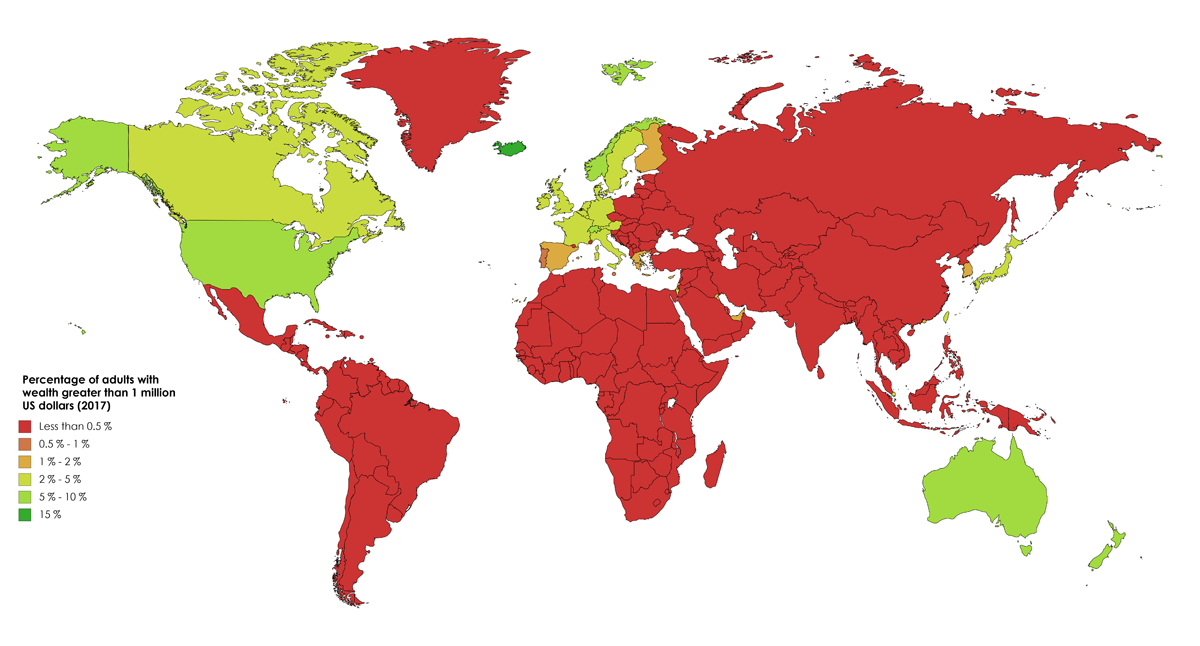 Percentage of adults with net worth over $1 million - Infographics, Millionaire, Peace