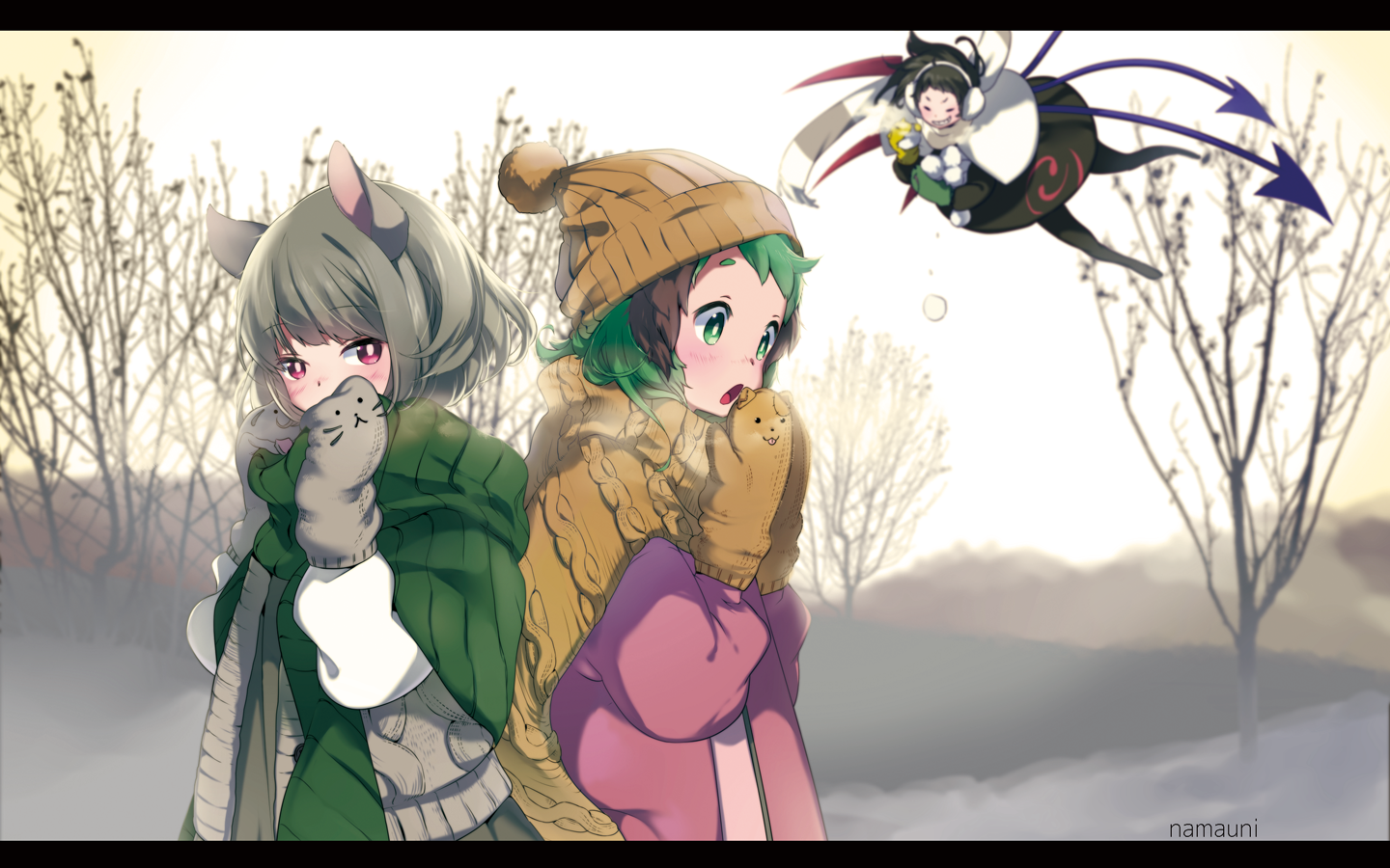 Winter morning - Anime, Anime art, Touhou, Nazrin, Kasodani Kyouko, Houjuu nue, Namauni