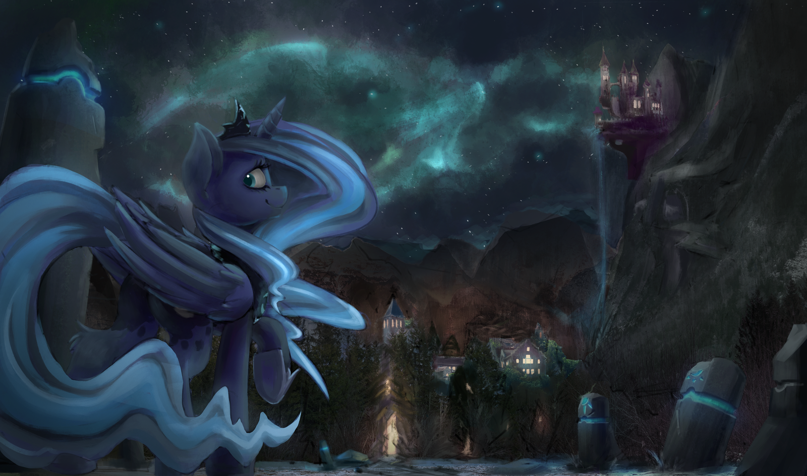 Lovely night - My Little Pony, Princess Luna, Canterlot, PonyArt, Арт