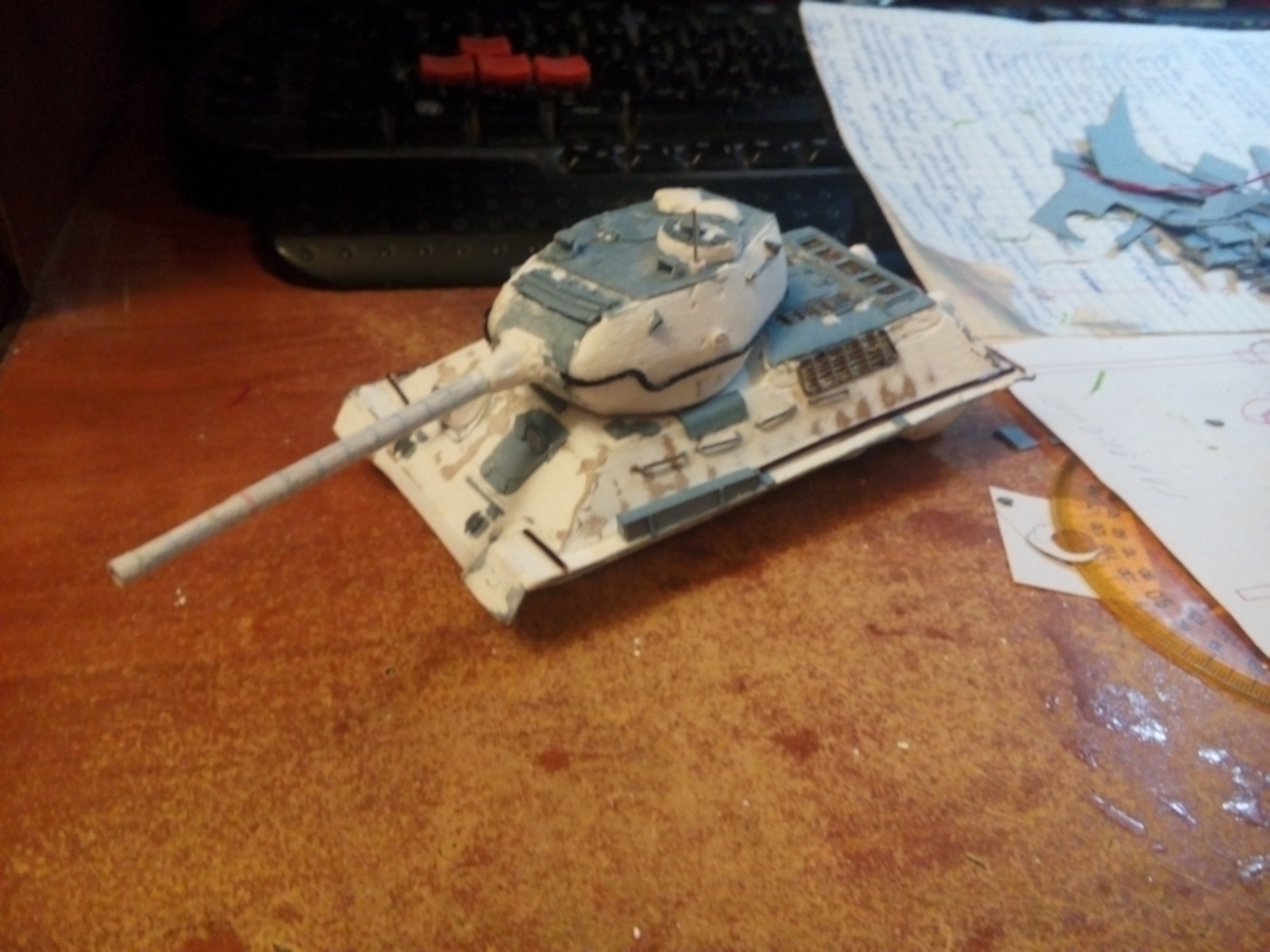 Model of the T-34-85 tank from cardboard 1:48 - My, t-34-85, Models, Longpost, Cardboard model, Cardboard models