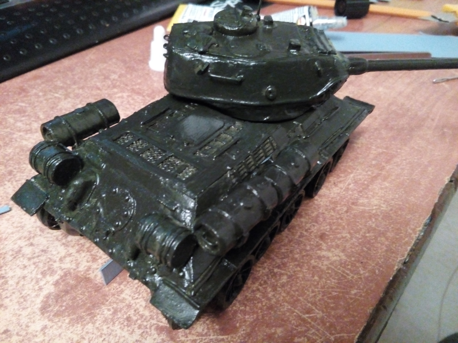 Model of the T-34-85 tank from cardboard 1:48 - My, t-34-85, Models, Longpost, Cardboard model, Cardboard models